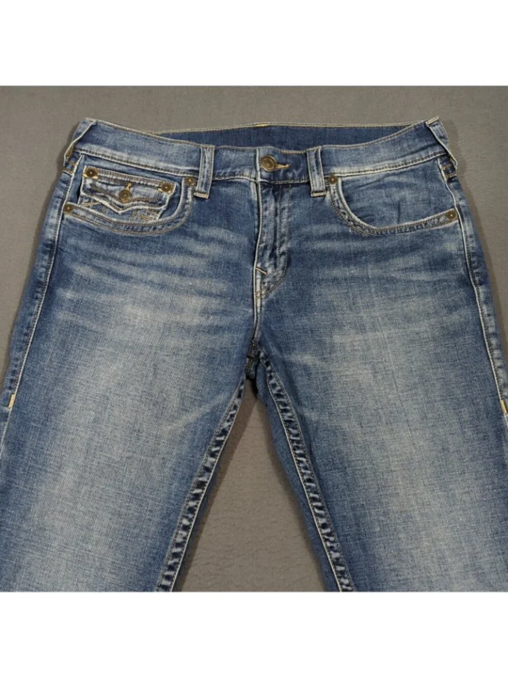 True Religion Jeans Men's 34x31 Blue Ricky Flap Pocket Relaxed Straight